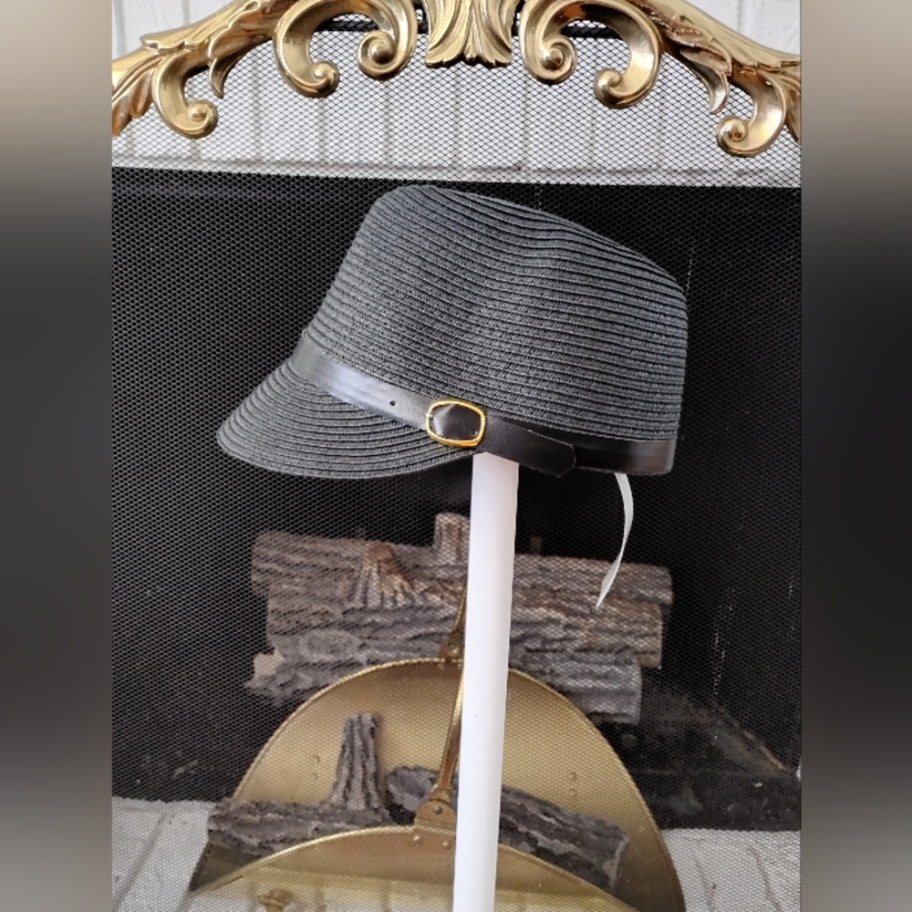 Black Straw Hat with Leather Band